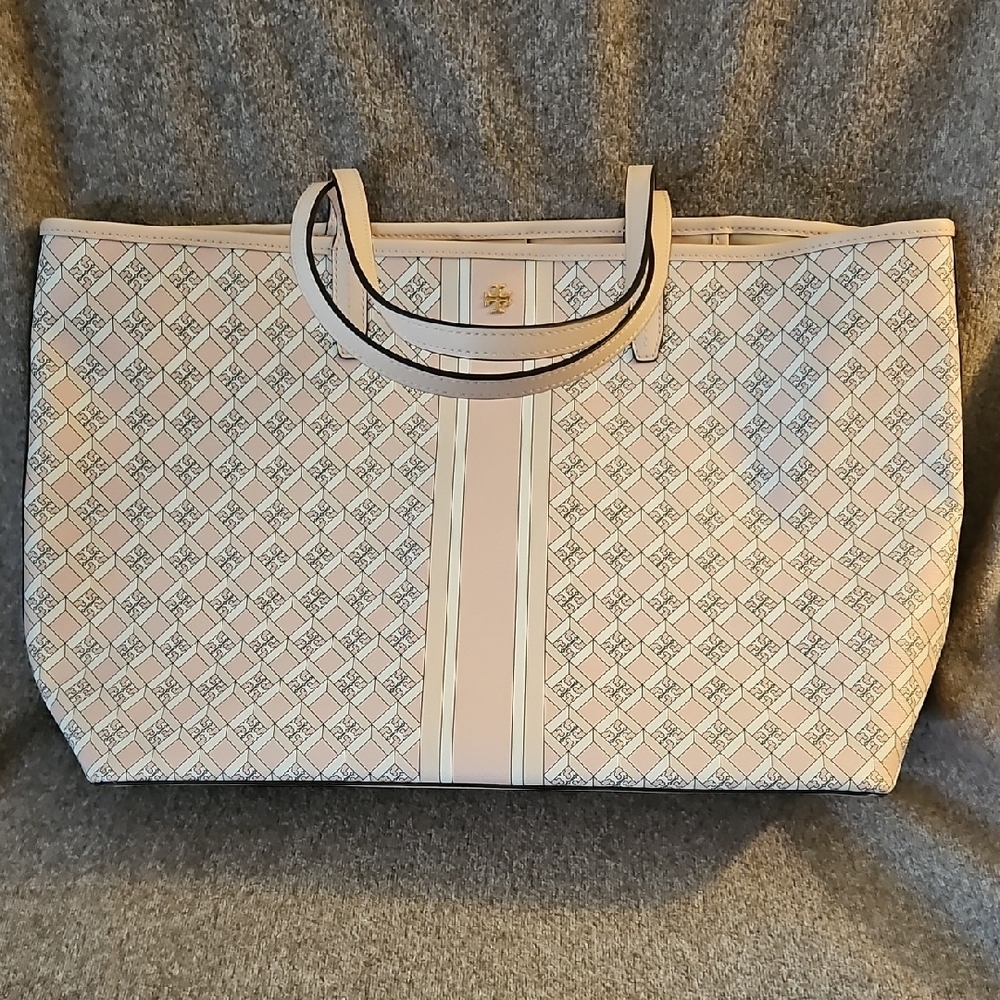 Tory Burch Geo Logo Tote - Cream / Blush Pink - EUC